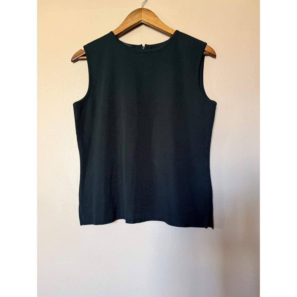 Ming Wang Size Medium Green Sleeveless Knit Top Shell Back Zip Acrylic Blend